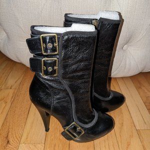Aldo Black Booties with Gold Buckles